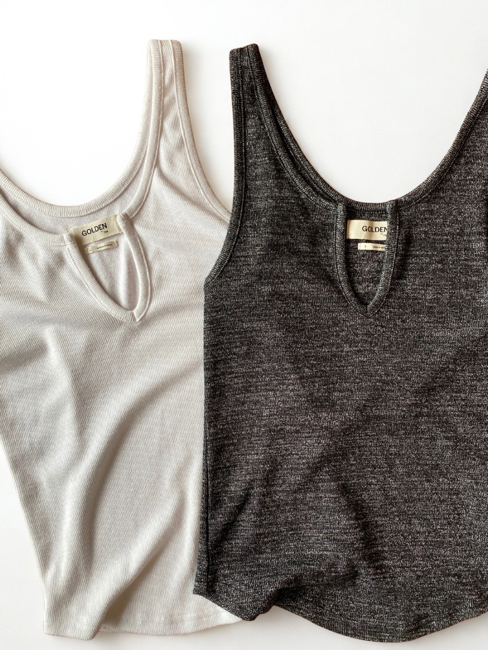 Aritzia TNA “Golden” Ribbed Tanks Bundle (2) | White + Navy | Size S